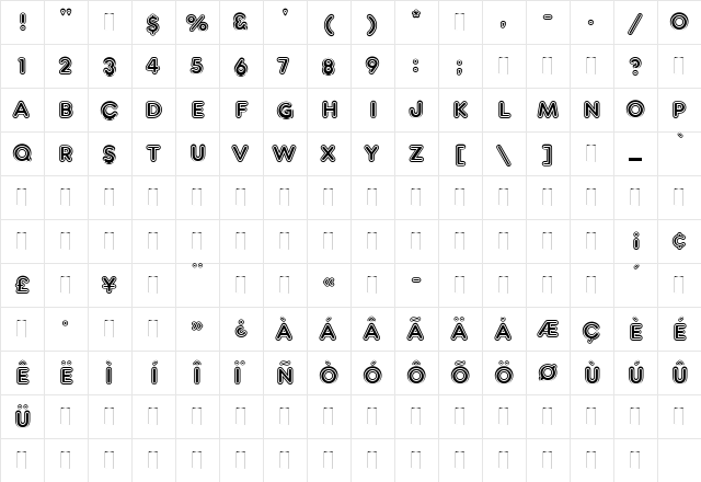 Frankfurter Inline Regular  glyph index