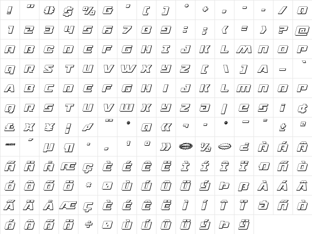 Drone Tracker 3D Italic Italic  glyph index