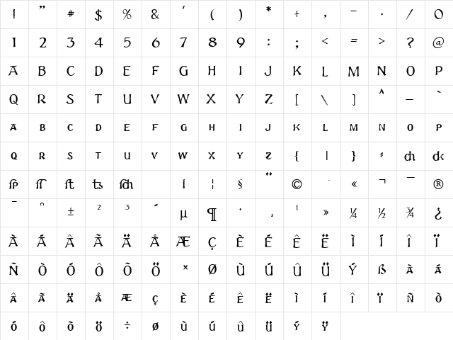 Serifico 12 DB Normal  glyph index