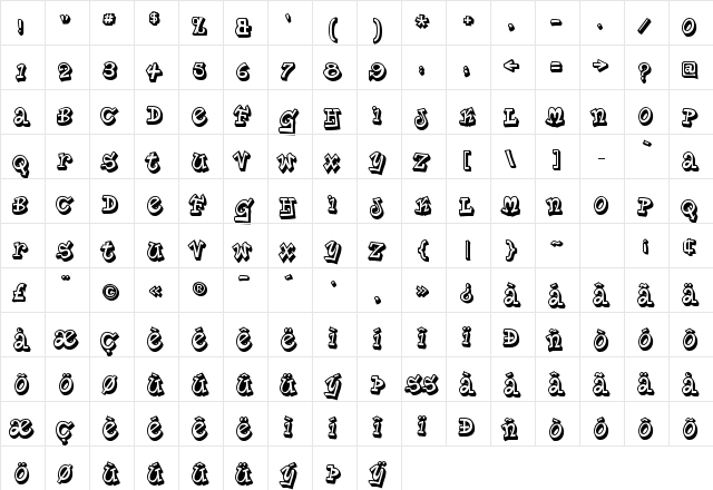 Planet Benson Two Regular  glyph index