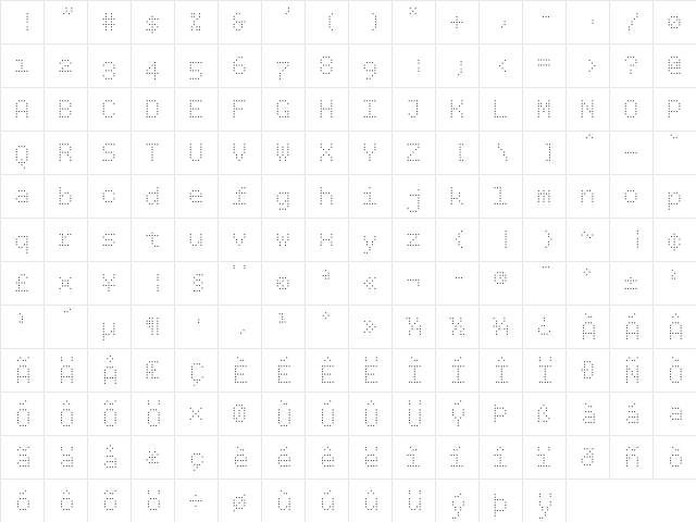 BPdotsDiamond Light  glyph index