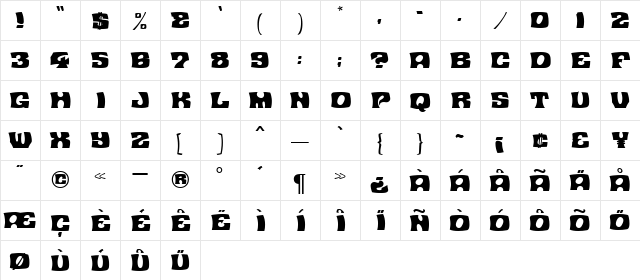 ContestMN Regular  glyph index
