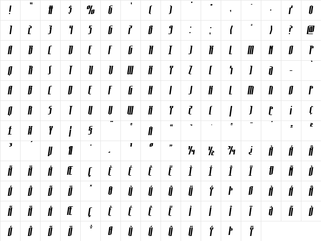 Hydronaut Semi-Italic Regular  glyph index