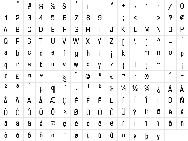 Eurasia Condensed Bold  glyph index