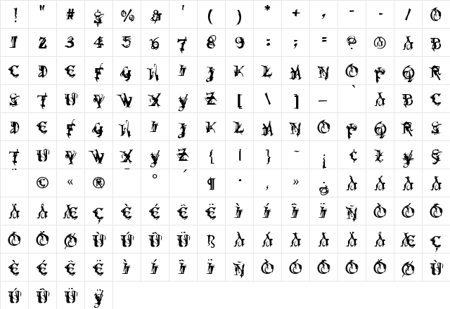 Osprey Medium  glyph index