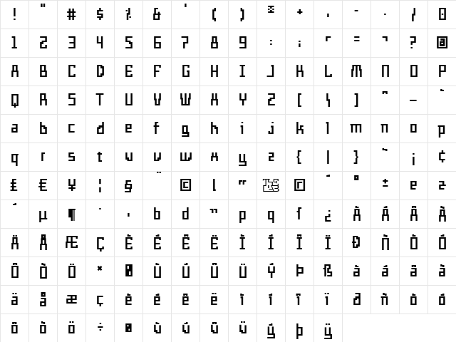 Templo Grueso Regular  glyph index