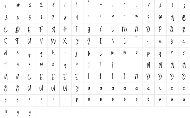 BlackPaper Regular  glyph index