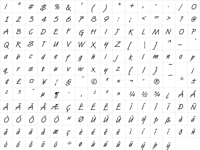 DTCVanDijkM00 Regular  glyph index