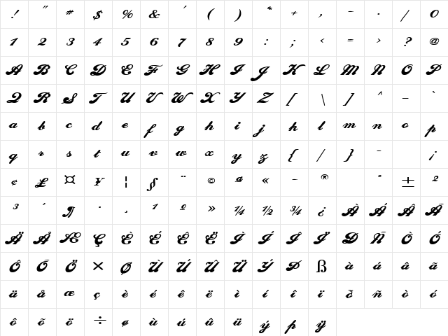 Sweden Wide Bold  glyph index