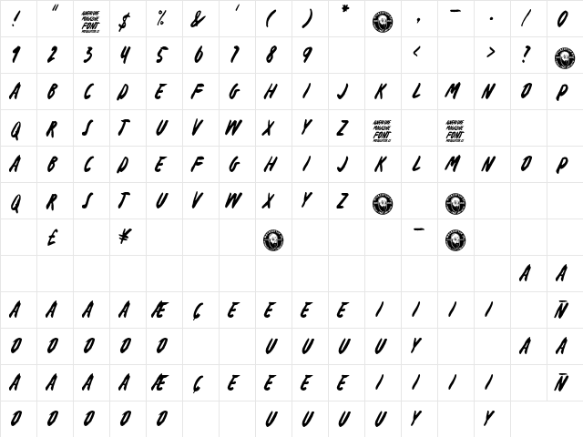 Adventure Magazine Regular  glyph index