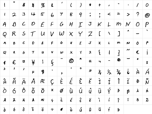 FG Vincent Regular  glyph index
