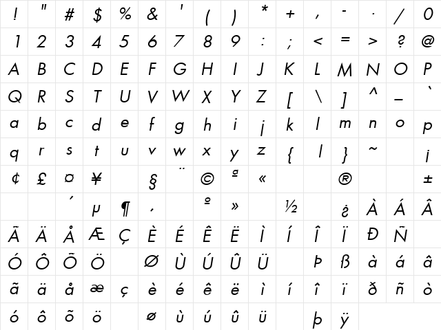 Loving 9 Regular  glyph index