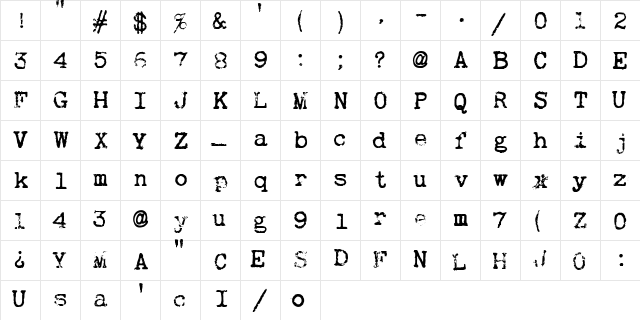 Dangerous TypoWriter Regular  glyph index