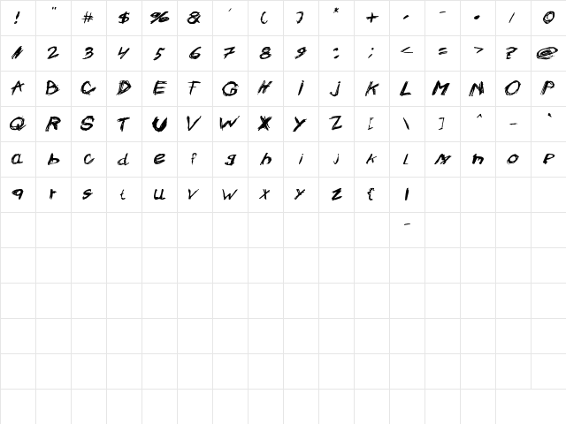 Crazysk8 Regular  glyph index