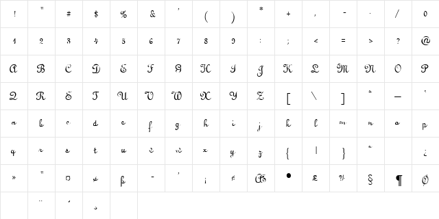 LYRANO Regular  glyph index