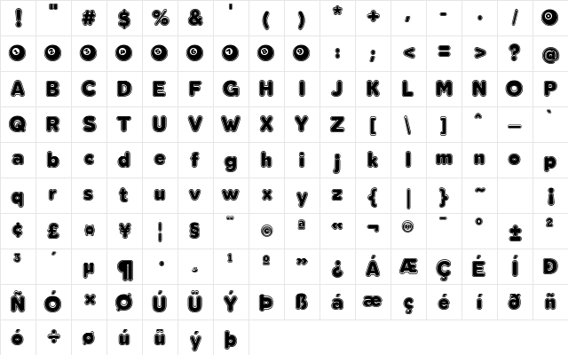 Bola Ocho FFP  glyph index