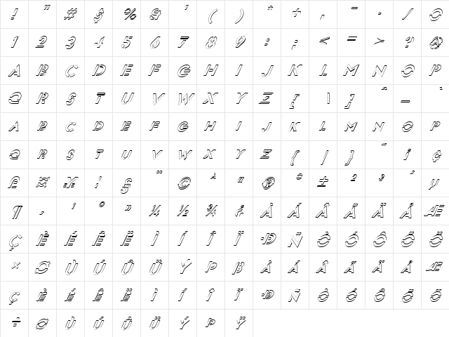 FZ JAZZY 54 3D ITALIC Normal  glyph index