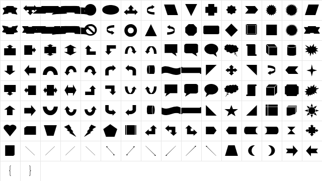 VariShapes Solid Regular  glyph index