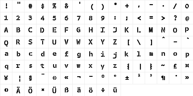 BPmonoStencil Bold  glyph index