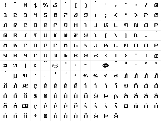 Infinity Formula Condensed Condensed  glyph index