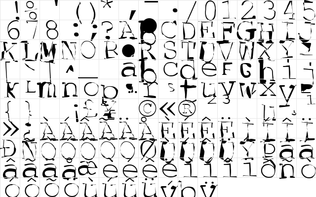 Kids At Work bold  glyph index