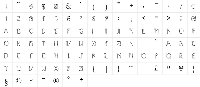 Baliline Regular  glyph index