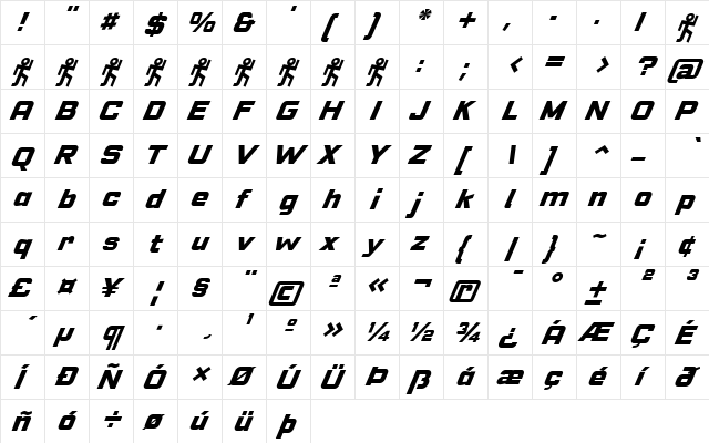 VELOCISTA Regular  glyph index