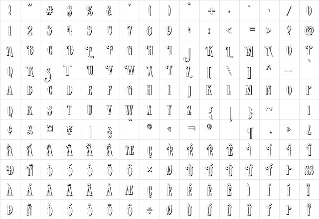 Verve Shadow Alternate Regular  glyph index