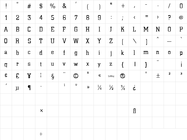 Civic Regular  glyph index
