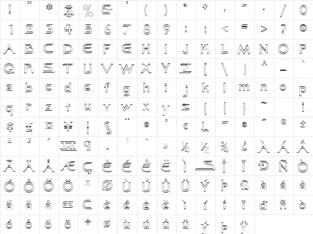 Khan Outline  glyph index