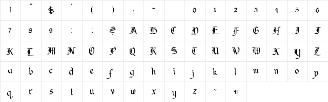CallifontsD35PostScript Regular  glyph index