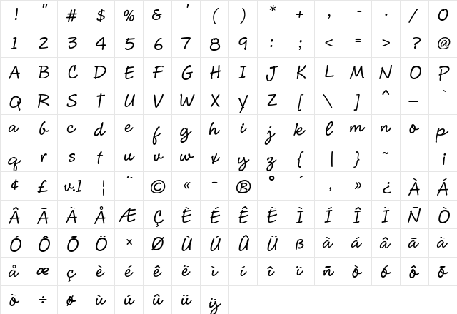 CluffHmkBold Regular  glyph index