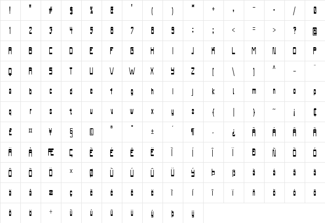 Biasachxua Regular  glyph index