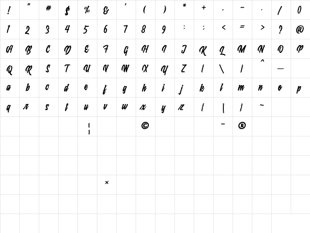 Raydric Regular  glyph index
