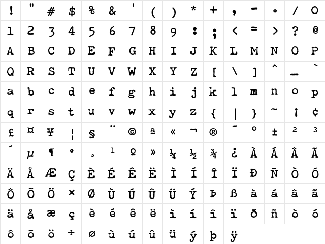 Obsolete Bold  glyph index