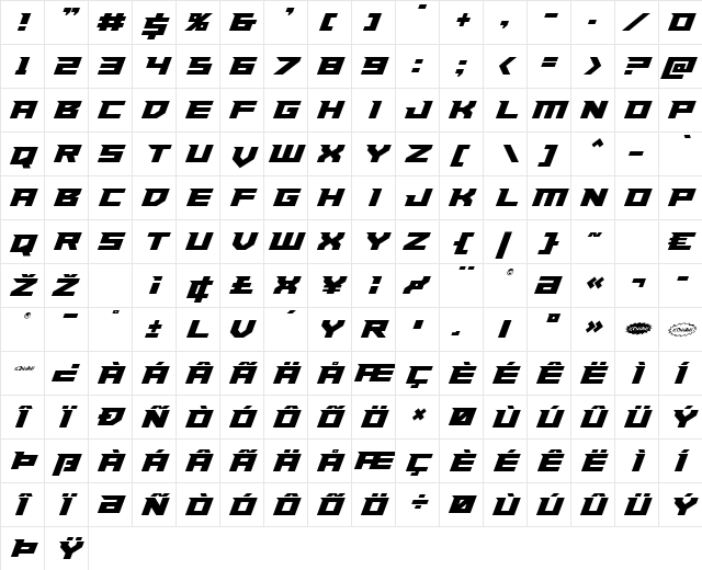 Paladins Regular  glyph index