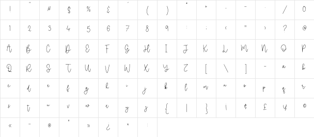 Selimut Hati Regular  glyph index