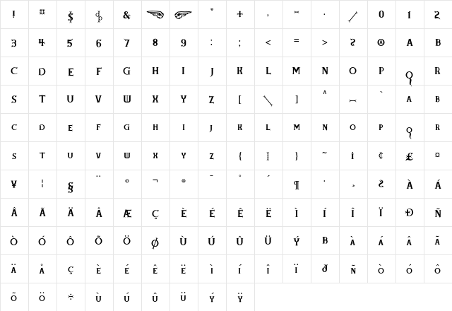 BadAngel Saint  glyph index