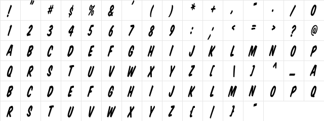 VTCSuperMarketSaleTallTilt Italic  glyph index