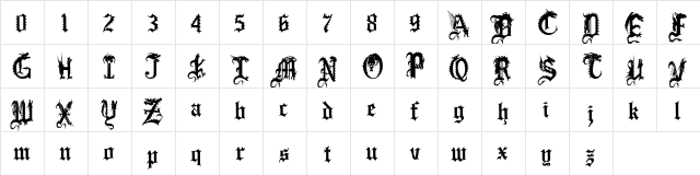 DRAGONS Regular  glyph index