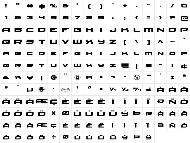 Red Rocket Expanded Expanded  glyph index