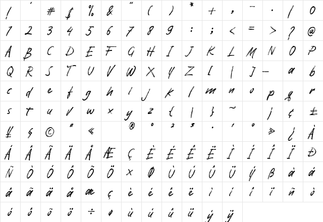 Pomthinq Regular  glyph index