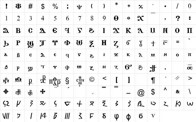 CS New Athanasius Regular  glyph index