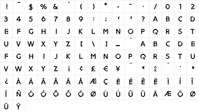 DistroyA Regular  glyph index