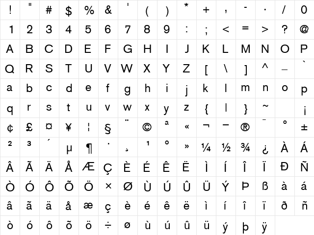 ExpressSSK Regular  glyph index