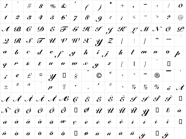G-Unit Regular  glyph index