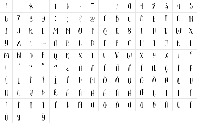 DK Innuendo Regular  glyph index