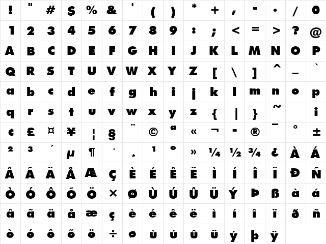 ModernBlck Bold  glyph index