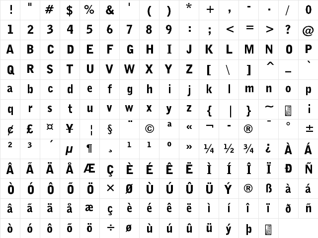 Delinquent Black Regular  glyph index