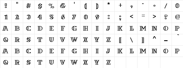 Deos Regular  glyph index